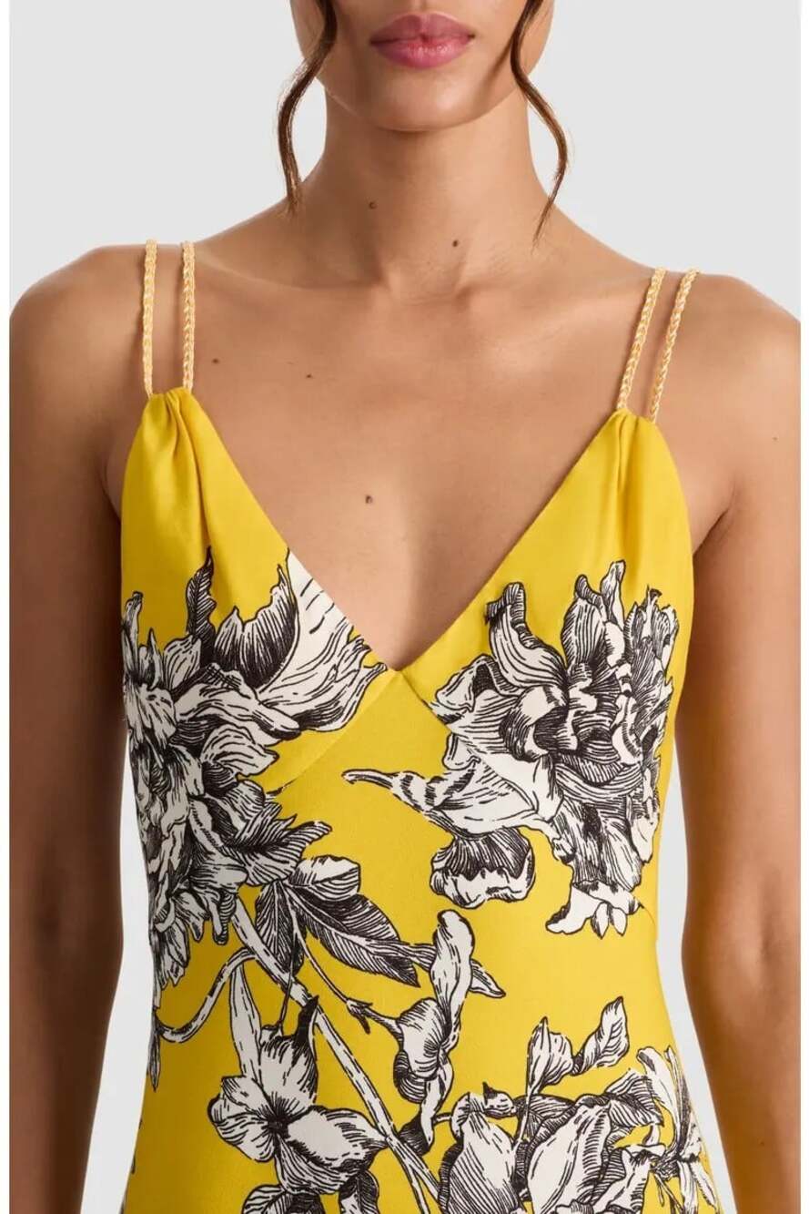 Alice + Olivia Kiro Blooming Wild Golden Hour Yellow Midi Dress 2 NWT $550 - Picture 2 of 13